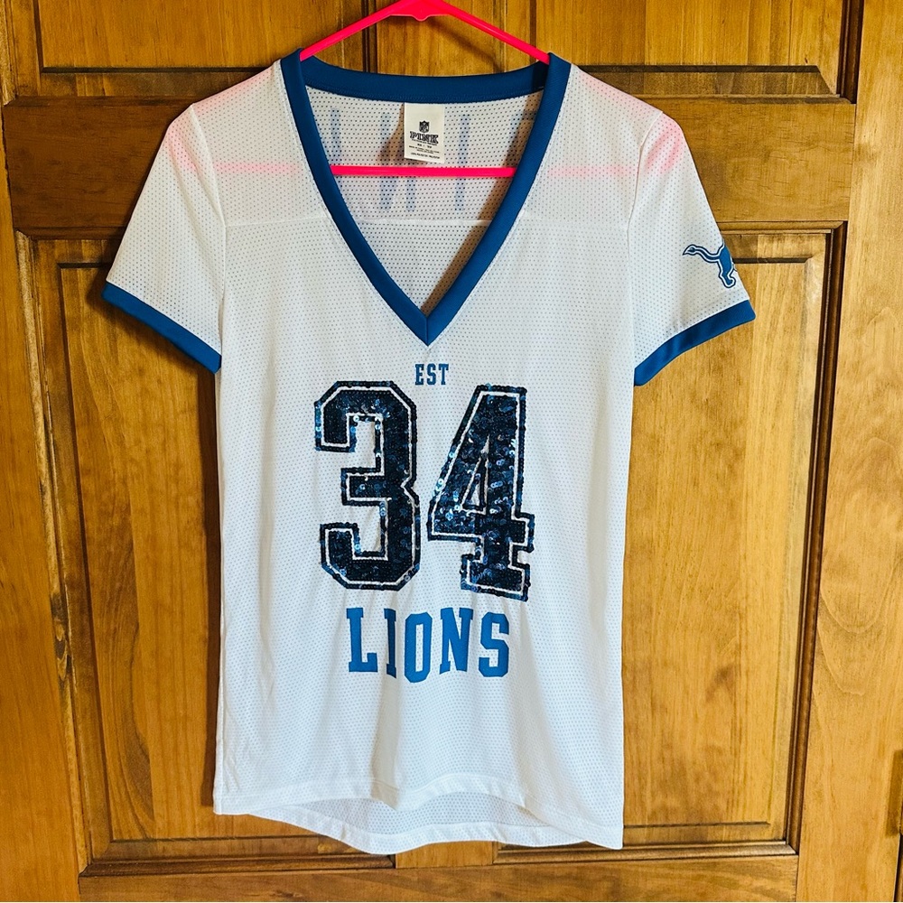 Victoria's Secret Pink Detroit lions sequin jersey! White & Blue! Size XS!